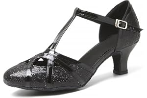 YKXLM Chaussures de Danse Latine Femme Standard Salsa Bachata Paillettes Bout Fermé Chaussures Danse Tango de Salon Talon 5 cm