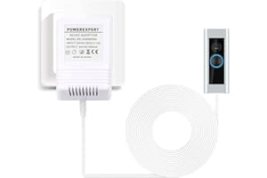 ZAYMDO Transformateur de sonnette - 24 V 500 mA - Blanc - Adaptateur d'alimentation transformateur - Accessoires de maison intelligents - Compatible avec Ring Door Sonnette vidéo 2 Pro (3 m)