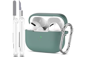 R-fun Kompatibel mit AirPods Pro 1 Gen Hülle mit Reinigungsset, Vollständiger Silikonschutz Kompatibel mit Apple AirPods Pro 2019 Hülle [Front-LED sichtbar],Tannengrün