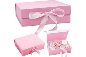 CAPGOOST Caja de regalo con lazo, 21 x 17 x 7 cm, caja de regalo magnética, caja de regalo, caja de regalo con tapa, caja decorativa reutilizable para bodas, cumpleaños, Navidad (rosa)