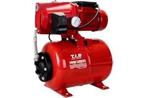 T.I.P. HWW 1200/25 Circuit d’Eau Domestique Débit 4350 l/h Hauteur de Refoulement 50 m Puissance 1200 W Prêt à l'installation par Bouton Cuve de Pression en Fonte Massive Capacité 22 L Couleur Rouge