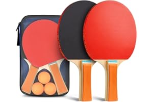 Flintronic Table Tennis Bats, Wooden Table Tennis Set | Portable Table Tennis Set, 2 Table Tennis Bats, 3 Ping Pong Balls & Carry Bag, for Outdoor/Indoor Daily Practice &Competitions
