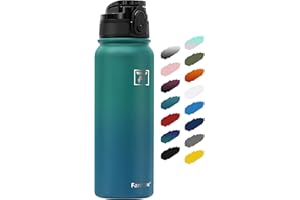 Fanhaw 600 ml Insulated Stainless Steel Water Bottle with 1 Lid (Chug Lid) - For Kids, Women, Men | Leak & Sweat Proof with Anti-Dust Lid (Green Blue)
