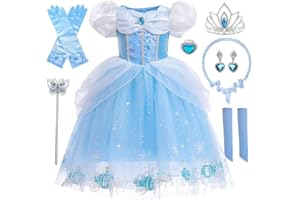 Amtum Princess Costumes for Girls With Crown Fairy Wand Necklace Sets Fancy Dress For Carnival Party World Book Day Cosplay Outfits,Age 2-13 Years