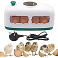 MUYIRTED 8 Egg Incubators For Hatching Eggs Digital Temperature Controlled Egg Incubator with Led Lighting, Poultry Hatcher for Quail Pigeon Chicks (UK Plug) (White)