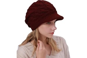 Gajaous Women's Winter Lined Beret Hat Knitted Newsboy Warm Slouchy Hat with Visor