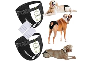 WAGVOGUE Braga Perro Celo Hembra.Bragas Perras Menstruales,Bragas Menstruales Perro Hembra,Bragapara Celo Perras- 2 uds Incluye 8 Toallas Sanitarias|Talla XXL,Negro