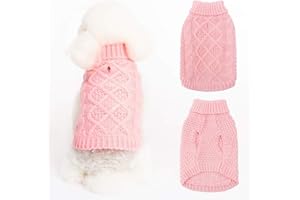 Mihachi Turtleneck Dog Jumper - Dog Sweater Winter Coat Apparel Classic Cable Knit Clothes with Leash Hole for Cold Weather