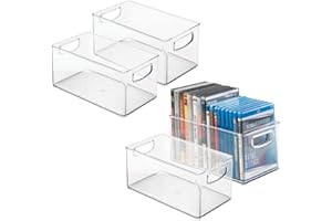 mDesign Zestaw 4 pudełek – Przechowywanie płyt CD – Długie otwarte plastikowe opakowania na płyty CD – Pudełka na płyty CD, Blu-Ray, konsole do gier i nie tylko – 4-pack – Przezroczysty