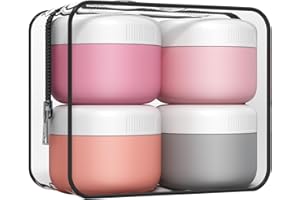 Aurdox Reise-Töpfe, Behälter für Toilettenartikel von Aurdox, Silikon-Cremedosen mit Spatel-Werkzeug und transparenter Tasche, TSA-zugelassene Mini-Reisegröße, auslaufsicher, Reiseutensilien für