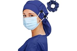 HACHAPY Large Satin Lined Scrub Cap for Women Long Hair Nurse Head Cap Surgical Bonnet 4 Buttons