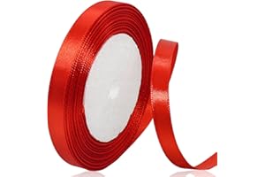 XMASOLDECOR Red Satin Ribbon 10mm x 22 Meters, Solid Colour Fabric Ribbon for Gift Wrapping, Crafting, Balloon, Sewing Project, Hair Bows, Bridal Bouquet, Wedding Favours Decoration
