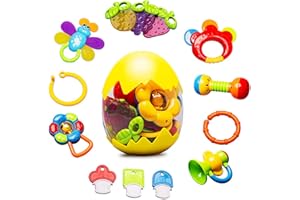 HANMUN Baby Rattle Teethers Set Toys - 7 Pcs Newborn Baby Toys 0-6 Months Baby Sensory Toys with Storage Box Early Educational Toys for 3 6 9 12 Months Boys Girls Toddlers