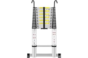 EOXCIIU Telescopic Ladder 5.8m, Aluminium Extendable Ladder with Hooks and stabiliser, Height Adjustment, Convenience for Home, Attic Access, etc.