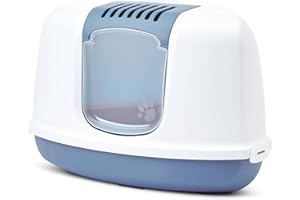 PETGARD Nestor Corner Maison de toilette d'angle pour chat Blanc/bleu