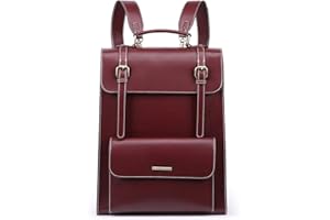 ECOSUSI Sac Cartable Femme Cuir PU Sac à Dos Ordinateur Portable 15,6 Pouces Grand Sacs Portés Main pour Dame Étudiante Ville Campagne, Bordeaux,L