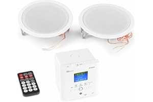 Stereo versterker - Power Dynamics BTW30SET inbouw versterker met Bluetooth, 2x plafond speaker en afstandsbediening - 30W (952.482)