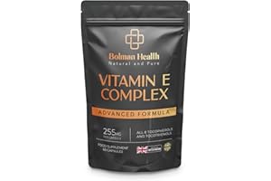 BOLMAN HEALTH Vitamin E Complex Capsules | Full Spectrum with All 8 Tocopherols & Tocotrienols | 255mg High Strength Formula | Antioxidant Support | 60 Vegan Capsules | Non-GMO | Made in UK