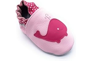 LEPEPPE - Scarpine in Pelle Prima Infanzia - Pantofole Babucce - Neonato - Nido - Materne Danza - Primi Passi Fino al 32/33!!! Balena Rosa