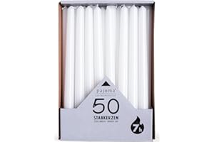 ‎PAJOMA pajoma® Stabkerzen Weiß 50 Stück | Höhe 25 cm, Brenndauer ca. 7 Stunden | Duftfrei, vielseitig einsetzbar für Kerzenhalter, Deko & festliche Anlässe