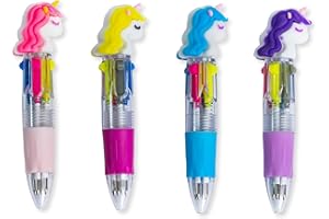Toyseum 12 x Unicorn Multi All in One Colour Pens, Party Bag Fillers for Girls Party Bags, Cute Mini Unicorn Toy Stationary Pens for Gifts and Favours, Multi Coloured Pens 4 in 1, Pack of 12