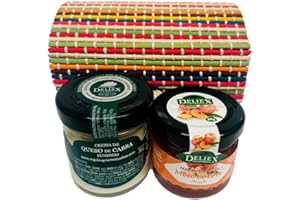 DELIEX DELICIAS DE EXTREMADURA Pack cofre de colores con crema de queso cabra 30 gr y mermelada melocotón 30 gr Deliex. Detalles para invitados en bodas, bautizos, comunión o eventos en general