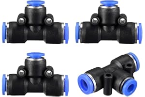 sourcing map Plastic Tee Push to Connect Tube Fittings 5/16" to 5/32" od Push Lock Blue(8-6mm) 4pcs