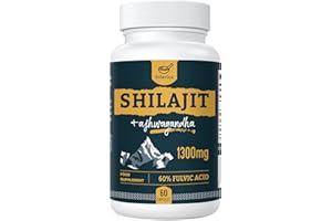 SOLAVICA Shilajit Capsules with 60% Fulvic Acid, 1300mg per Serving, Ashwagandha Complex, Made in UK, 60 Capsules (Pack of 1)