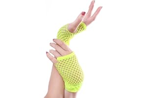 BLUE BANANA Panja Short Net Gants Résilles Mitaines Courte Extensible (Blanc, Noir, Rouge, Vert, Violet, Jaune, Bleu, Orange, Rose) (Jaune Fluo)