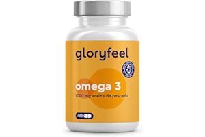GLORYFEEL Omega 3 Aceite de Pescado - 400 Cápsulas - 1000mg por Cápsula - Con ácidos grasos Omega-3 EPA y DHA - Omega3 fish oil para colesterol, cerebro, visión y corazón*.