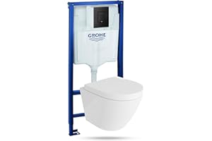 LAVITA | Vorwandelement Solido + Wand Hänge WC Sogo Weiß Spülrandlos + WC-Sitz SoftClose | Schwarzer Knopf | Komplettset | Unterputz Spülkasten | Toilette Komplett Sett |