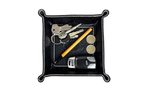 FrasiBags Vassoio Svuotatasche in Vera Pelle Quadrato, Centrotavola Portaoggetti Svuota Tasche in Pelle, Moderno Vassoio Portachiavi Ingresso, Svuotatasche Design Moderno Quadrato Made in Italy (Nero)