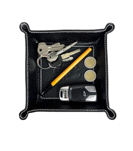 Svuotatasche In Vera Pelle Made In Italy - Vassoio Portaoggetti Scrivania, Design Quadrato Nero - Foto 3