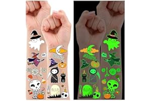 Leesgel Decoracion Halloween, 10 Hojas Fluorescente Tatuajes Temporales Niños Pegatinas Tatuajes Halloween Niños, Relleno Piñata Regalos Cumpleaños Niño Disfraz Halloween Niño Accesorios Halloween