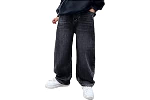 GENERIC Baggy Jeans for Boys Casual Wide Leg Straight Fit Mid-Waist Stretch Denim Pants Fashion Streetwear Trousers Loose Fit Denim Vintage Trousers Casual Wide Leg Jeans
