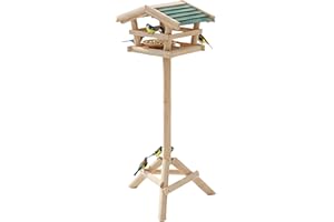 Relaxdays Vogelhaus mit Ständer HBT 100 x 37 x 43 cm Vogelhäuschen aus Holz als Vogelfutterhaus für Zaunkönig und Eichelhäher schicke Vogelfutterstelle und Vogelvilla mit grünem Dach, Natur, 10020086, GrÃße A
