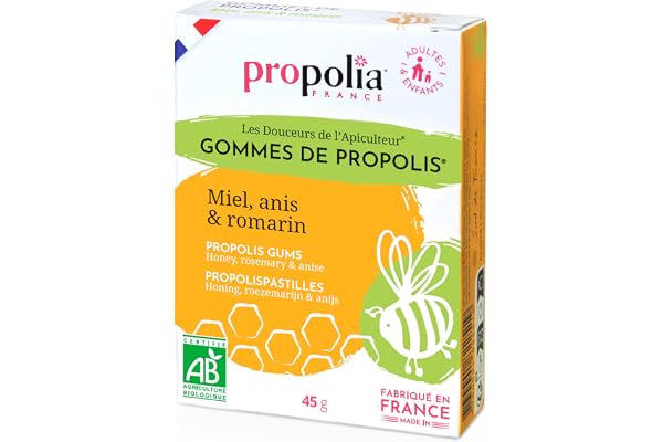 PROPOLIA - Bio - Gommes de Propolis, Miel & Anis - Apaise la gorge et rafraîchit l'haleine - Complément alimentaire - 100% naturel - Fabriquées en France - 45 g