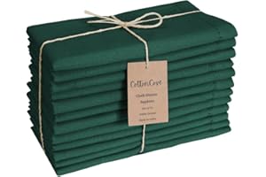 CottonCove Hemstitch Cloth Dinner Napkins Cotton Set of 12 - Soft Durable Washable - Ideal for Farmhouse Parties Wedding Christmas - Perfect Everyday Use Table Cloth Napkins 46x46 cm Christmas Green