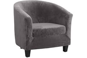 qiden 2-Pieces Tub Chair Cover, High Stretch Velvet Club Chair Slipcovers For Armchairs, Single Seater Sofa With Cushion Cover. Sofa Couch Cover For Living Room Office Reception Christmas-gray