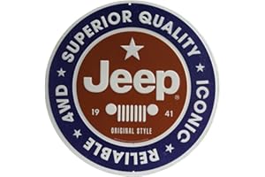 Open Road Brands Jeep Round Embossed Metal Sign - Vintage Jeep Sign for Garage or Man Cave
