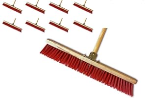 Lot de 8 Balais d'atelier Type cantonnier manchés | Piste Extérieur | Longueur 60 cm | Garnissage Brosse PVC Rouge | Douille métal boulonnée Ø 28 mm | Manche Bois 1,40 m | Kibros 10LOT2360BM