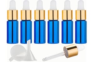 TIANZD 6 Stück 5 ml Leere Chrom Blau Tropfflasche Pipettenflaschen mit Glaspipette, 5ml Glasflasche mit Tropfpipette mit Gold Schraubverschluss für Parfüm Öle, ätherische Öle