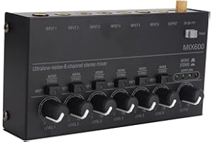 Aatraay Sound Mixer Ultra Compact Metal Low Noise 6 Channel Stereo Line Mixer for Studio Stage Small Clubs Bar 100 to 240V (UK Plug)