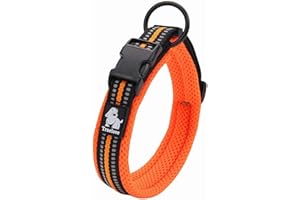 TRUE LOVE Collier de Chien Réfléchissant Réglable Nylon Solide Confort rembourré Colliers Pet Classic TLC5011(Orange,XL)