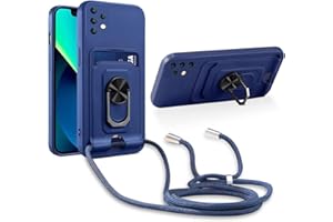 Aithne Handykette Hülle kompatibel mit Samsung Galaxy A52 5G/4G/A52s 5G, 360 Grad Ringhalter Stand [Kartenfach] mit Kordel zum Umhängen Silikon Schutzhülle - Blau