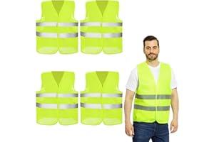 WOIRROIP 4 Stück Warnwesten Auto,Warnweste Pannenweste High Visibility Warnwesten Neongelb Sicherheitsweste Westen KFZ,Warnweste Auto für Autofahrern Arbeitskräften, Straßenrettung,Sanitärarbeiter
