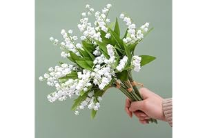 OUKEYI 12 stjälkar med konstgjorda blommor, liljekonvalj, plastblommor, hem, trädgård, fest, bröllopsdekor, utomhus, brud, br