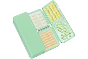 FYY 7 Day Pill Box Organiser, Travel Pill Case, [Folding Design][Large Capacity] Portable Pill Dispenser Container for Vitamins, Cod Liver Oil, Supplements, Medication Large-Mint Green