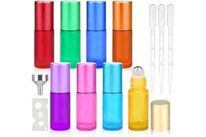 Maxmoc 8pcs Roll on Glasflaschen für Ätherisches Öl, 5ml Roll on Flasche Leer mit Edelstahl-Ball, Bunt Rollon Flaschen mit Öffner, Tropfer, Trichter für Ätherische Öle, Parfüm, Massage