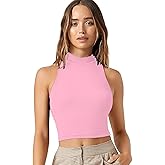 Aahwan Women's & Girls' Baby Pink Solid Ribbed Slim Fit Crop Tank Top